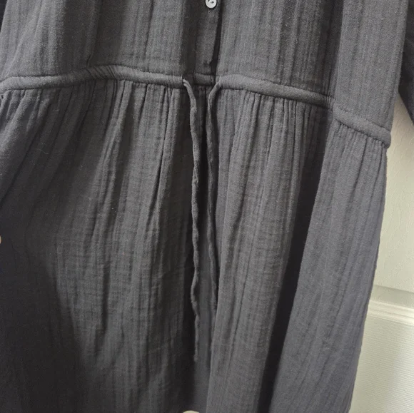 Old Navy Black Cotton Waist Define Poet Mini Dress XL Vacation Travel Summer - Picture 4 of 11